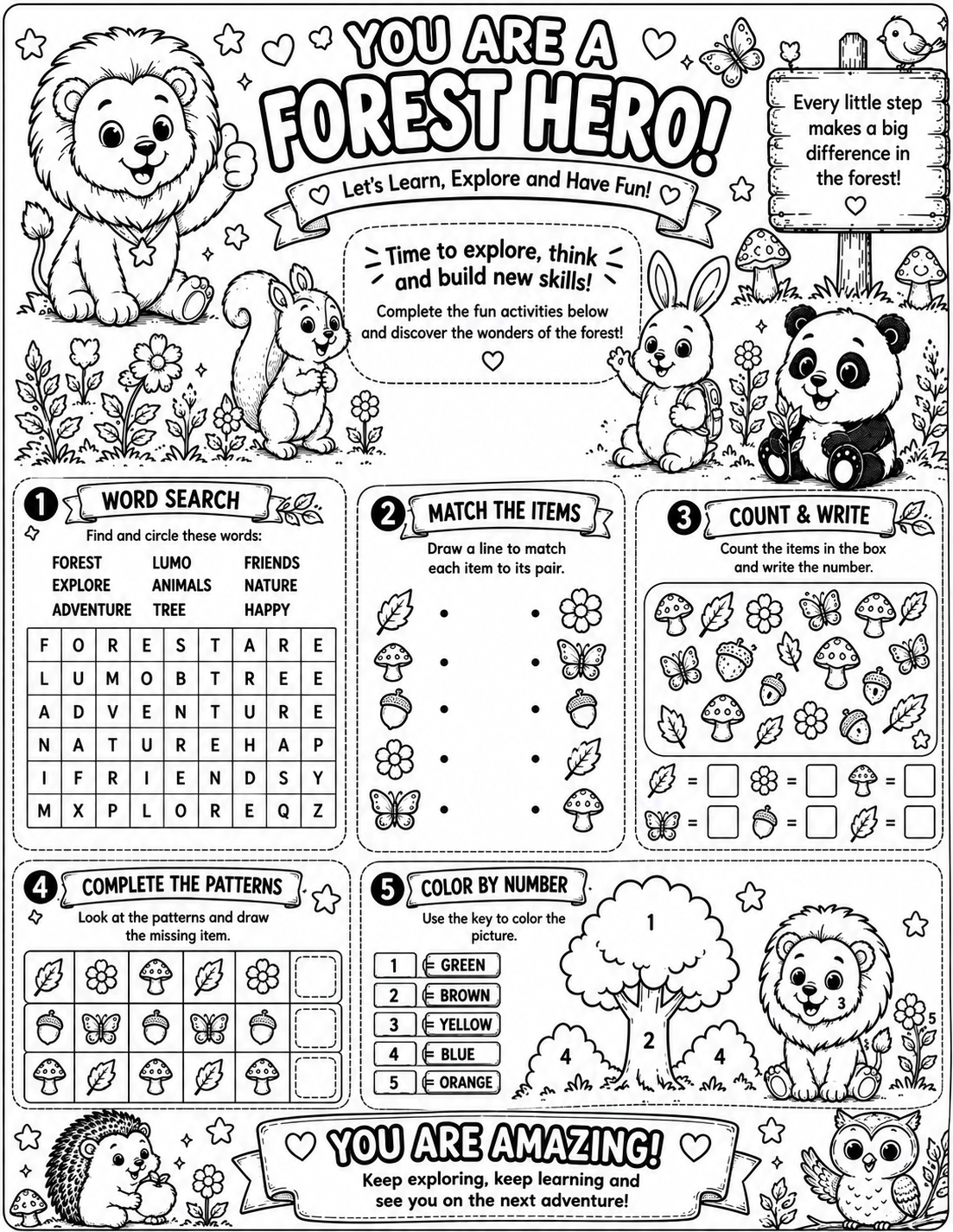Match, Word Search & Color by Number